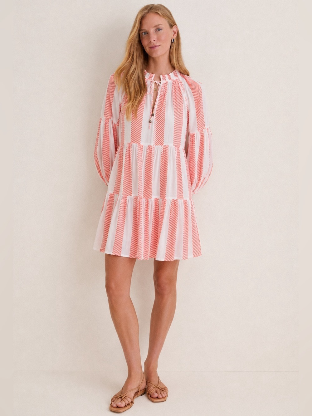NEW Tuckernuck Oliphant Whistler Coral Striped Balloon Sleeve Dress Size Small - Picture 2 of 8